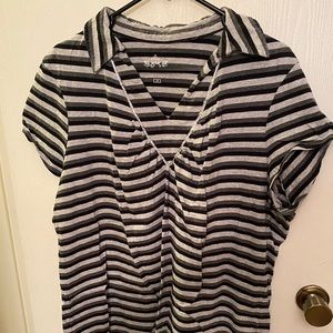 Route 66 Black & Gray Striped Polo with Silver Accent